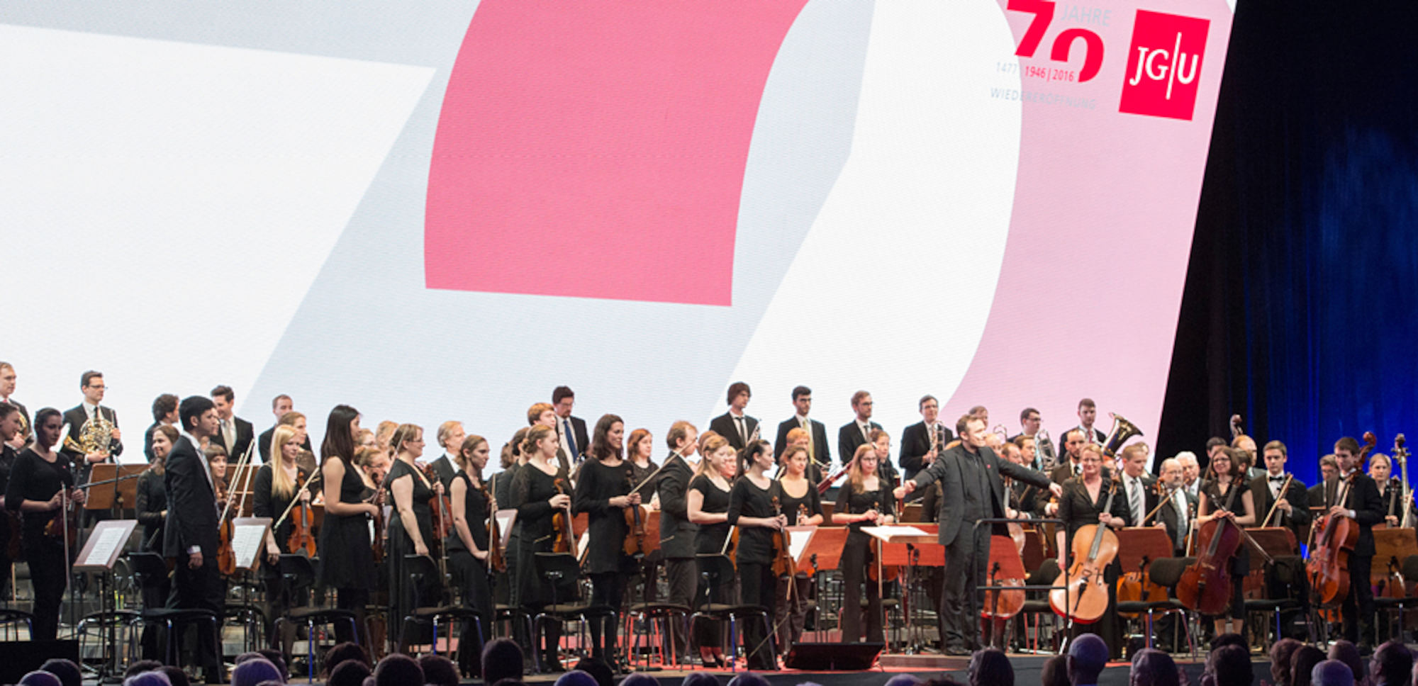 event - 70 Jahre JGU in der Rheingoldhalle Mainz. Gestaltung, Planung und Live-Regie vor Ort: Tanja Labs, artefont