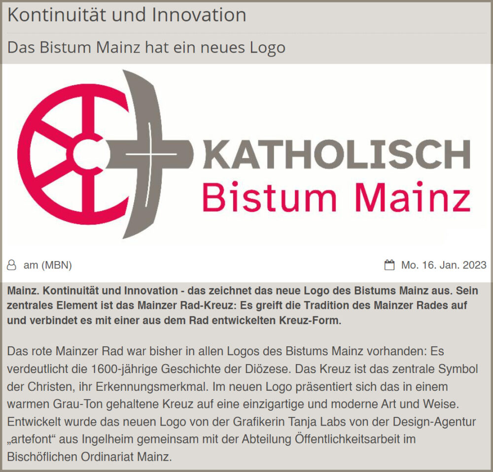 Screenshot von der Webseite des Bistums Mainz zum neuen Logo, 2023